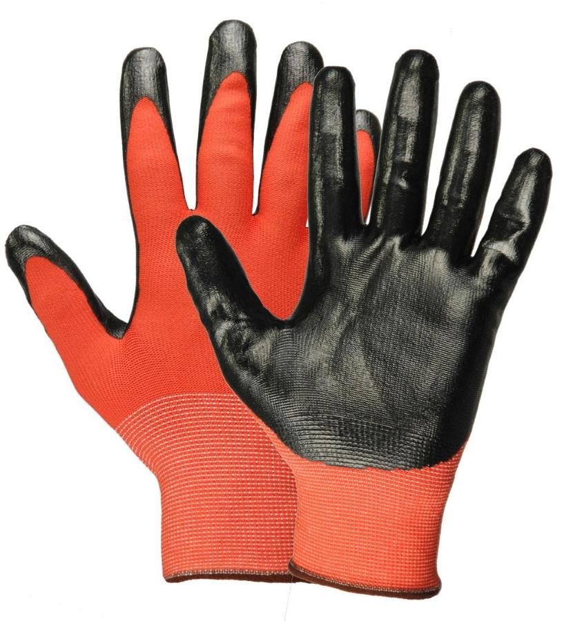 Перчатки нейлоновые с нитрильным покрытием (красный/черный)