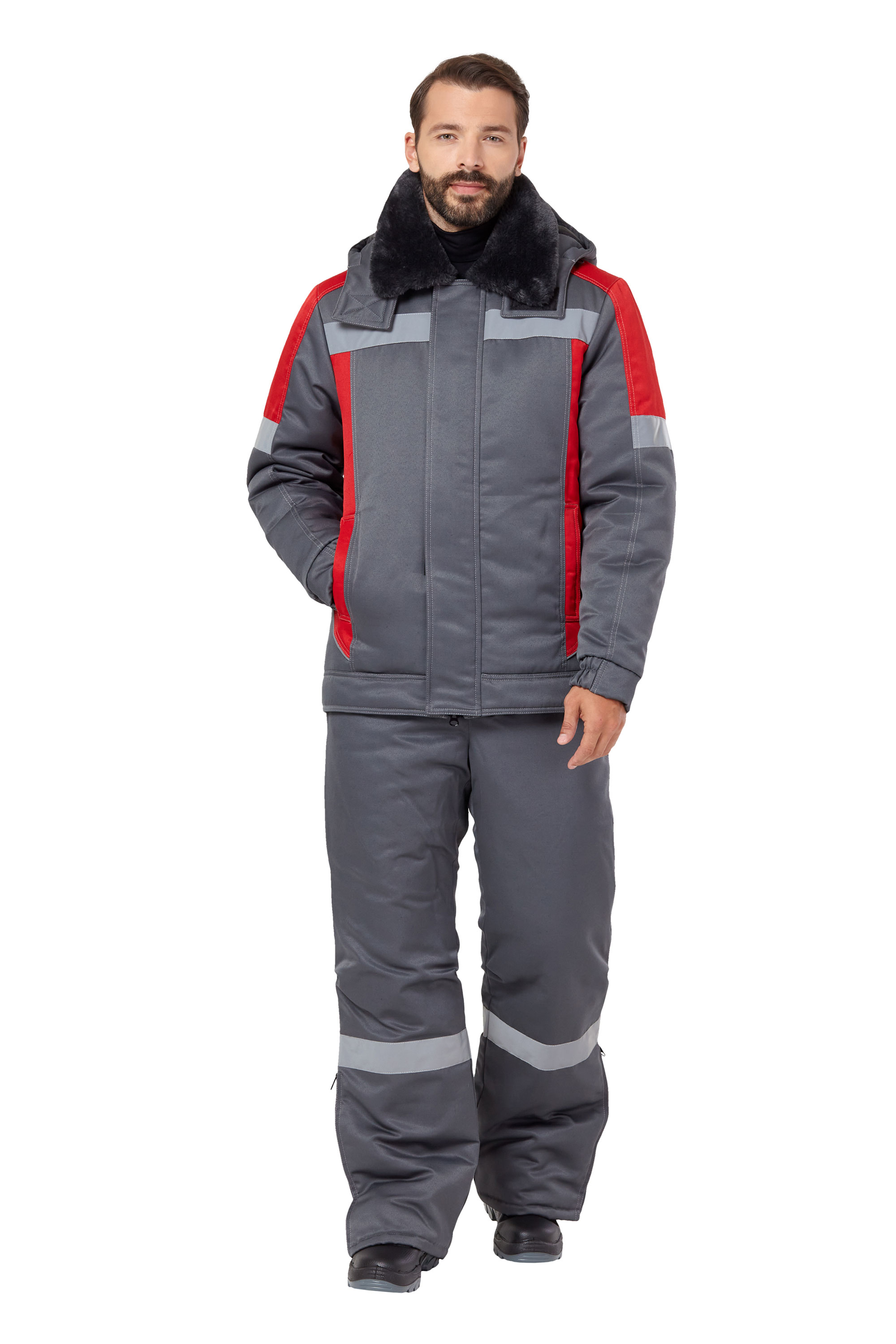 Костюм СТРАЙК зимний с ПК (серый/красный)