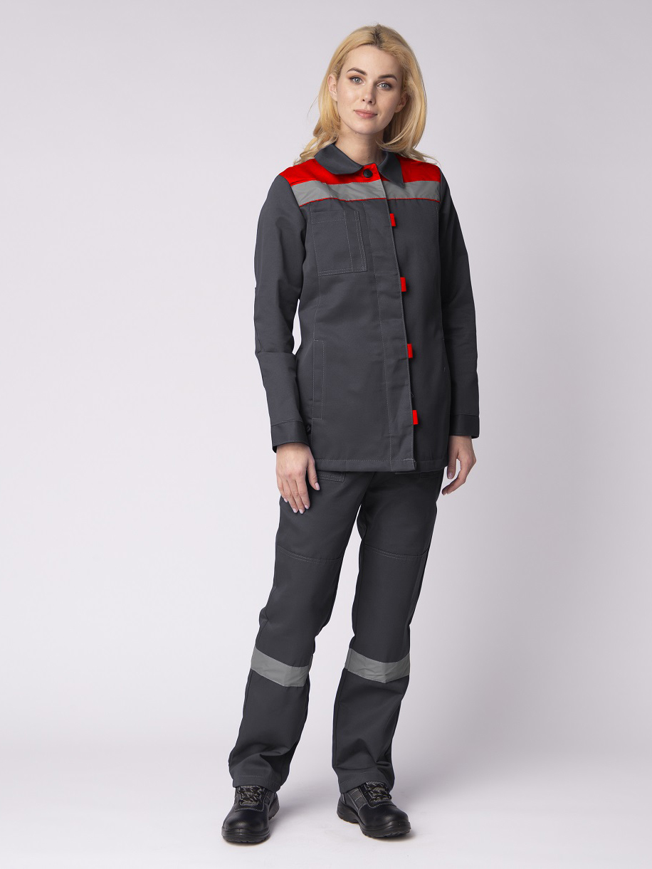 Костюм ВЕСНА-1 СОП NEW женский с БР (т.серый/красный)