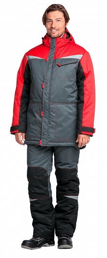 Костюм КМ-10 ЛЮКС зимний c ПК (серый/красный)
