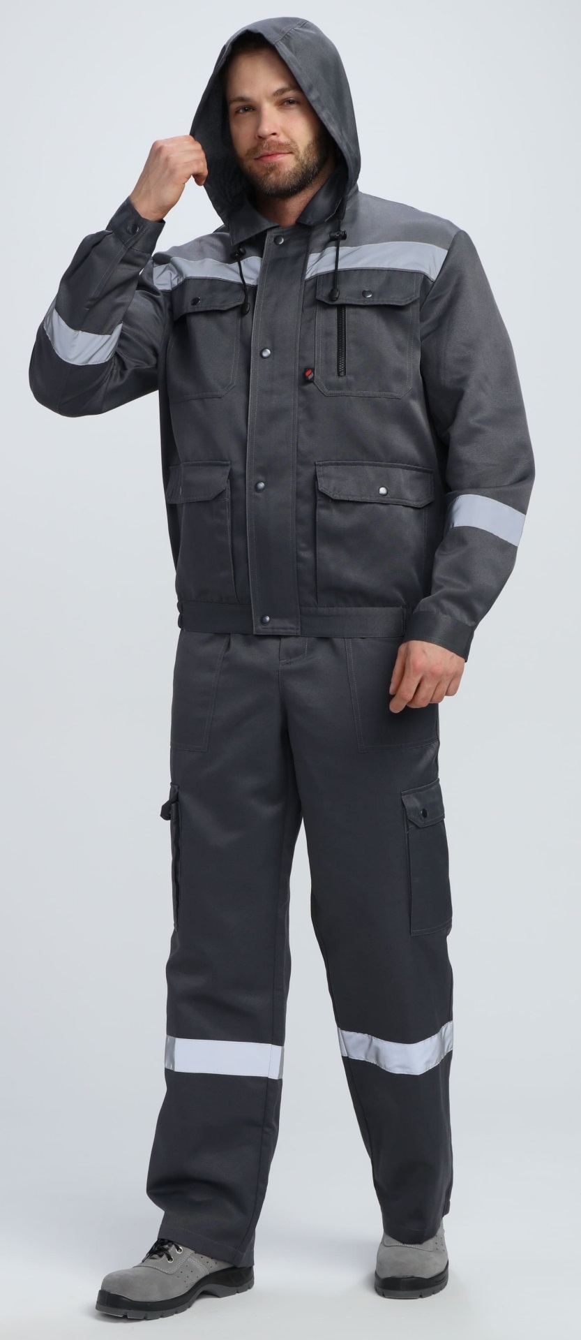 Костюм ТИТАН-2 СОП CH с капюшоном с ПК (т.серый/св.серый)