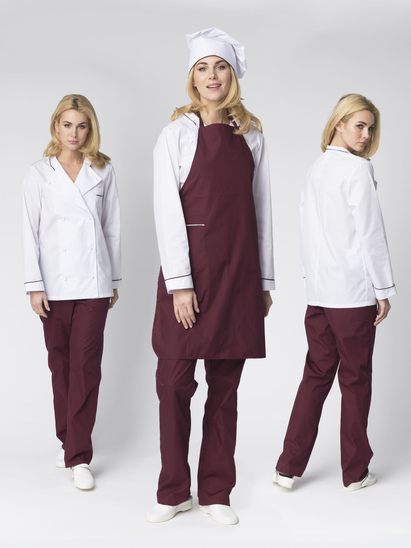 Костюм ГУРМАН женский (белый/бордовый)