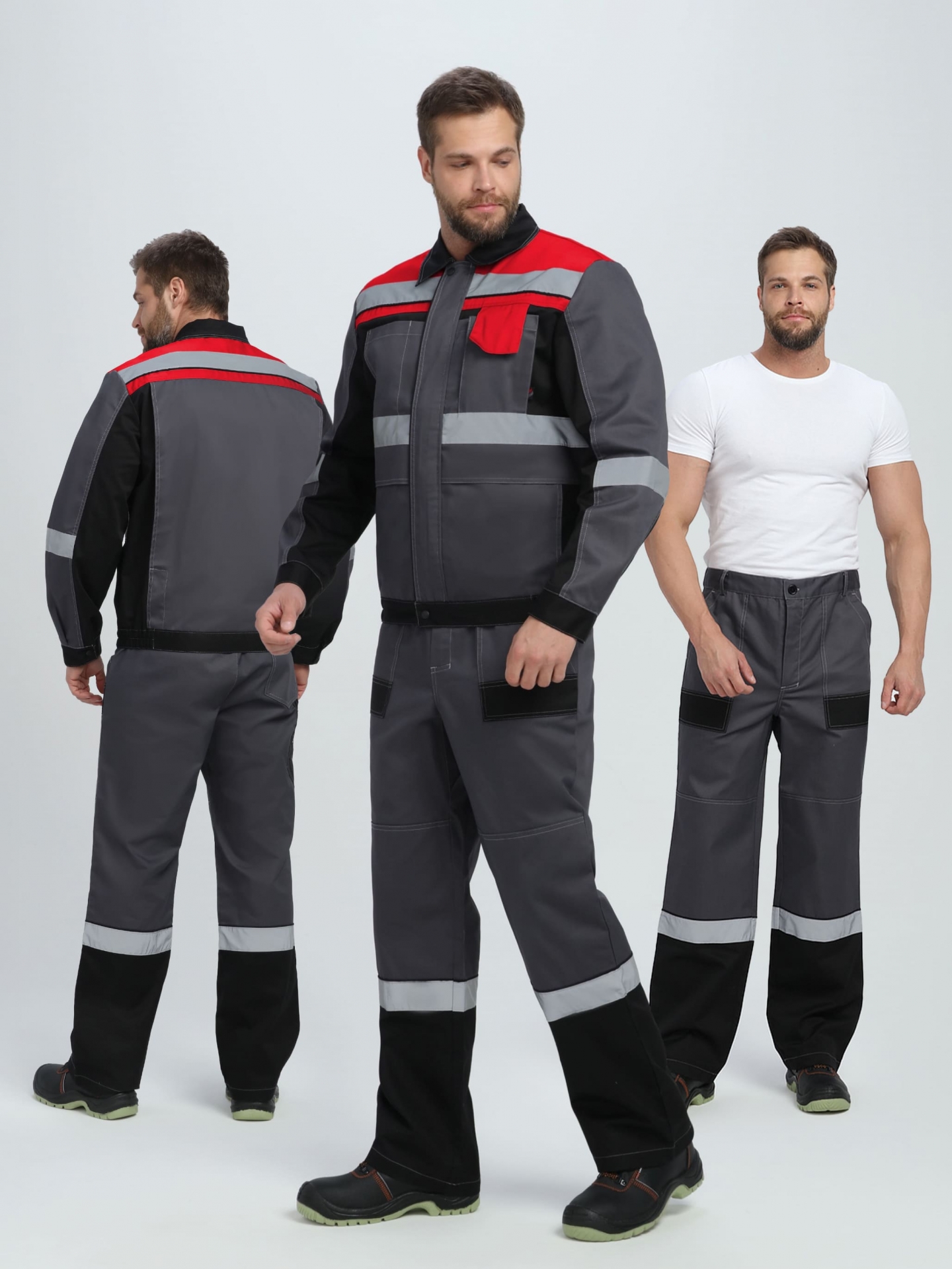 Костюм ВИВАТ-1 ПРЕМИУМ IMP с БР (т.серый/черный/красный)