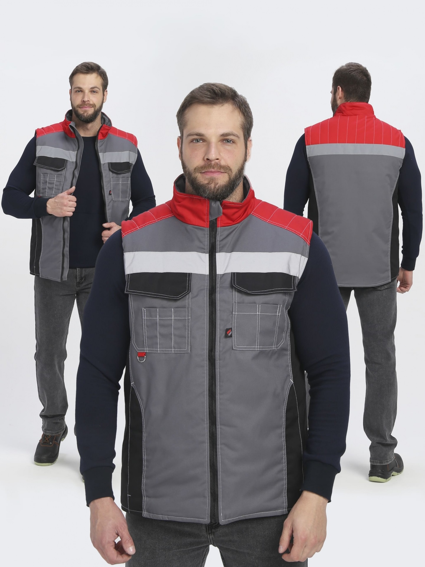 Жилет ВЕКТРОН СОП зимний (серый/черный/красный)