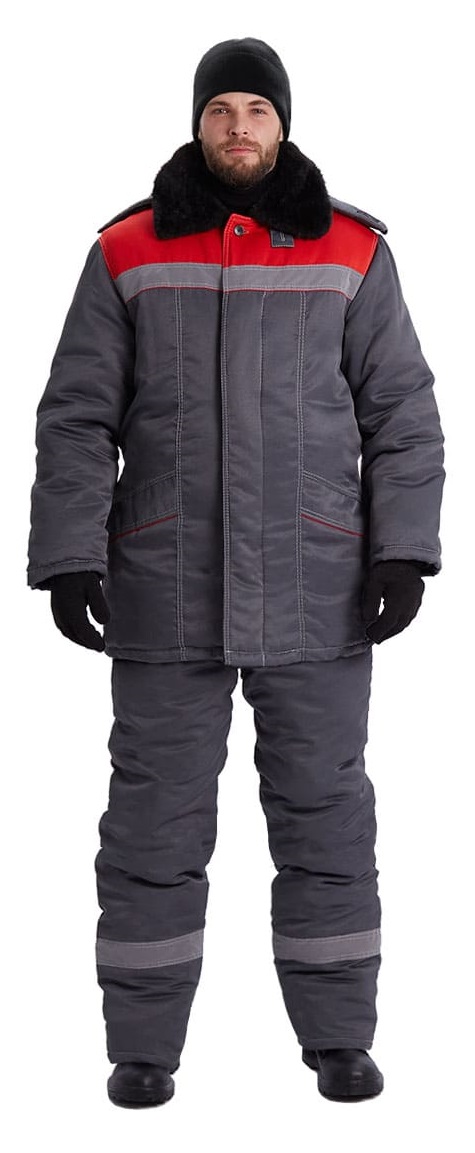 Костюм ВЬЮГА зимний с ПК (т.серый/красный)