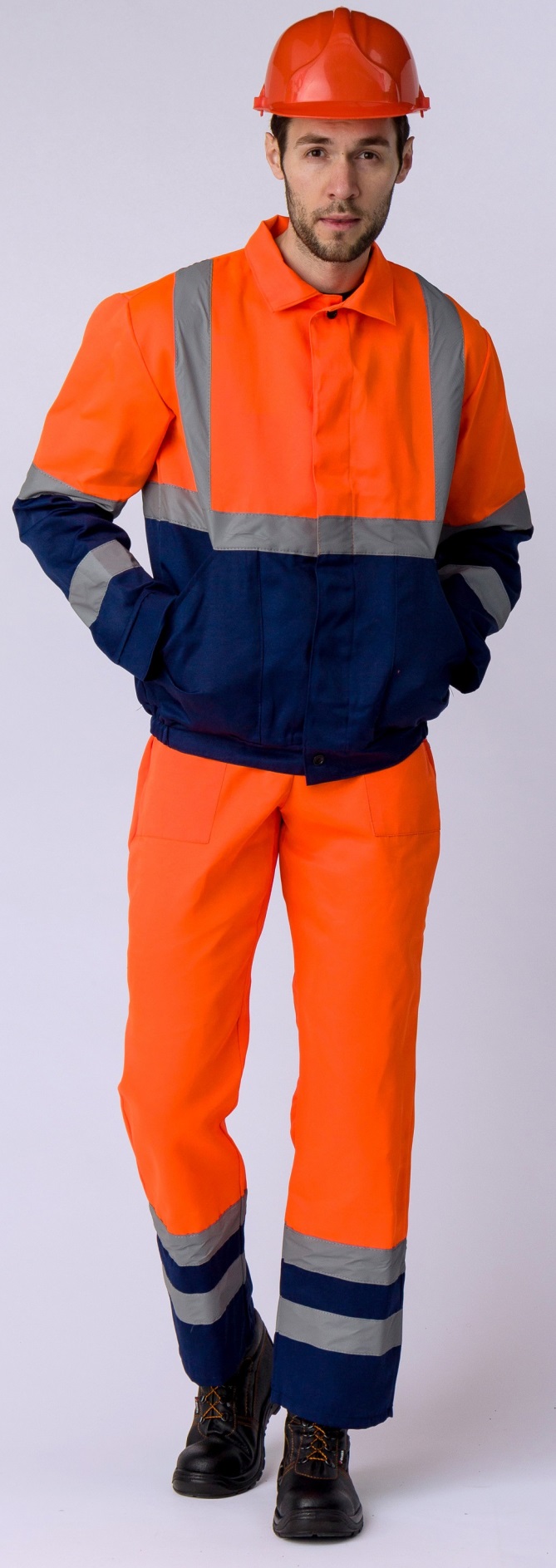 Костюм ДОРОЖНИК с укороченной курткой с ПК (оранжевый/т.синий)