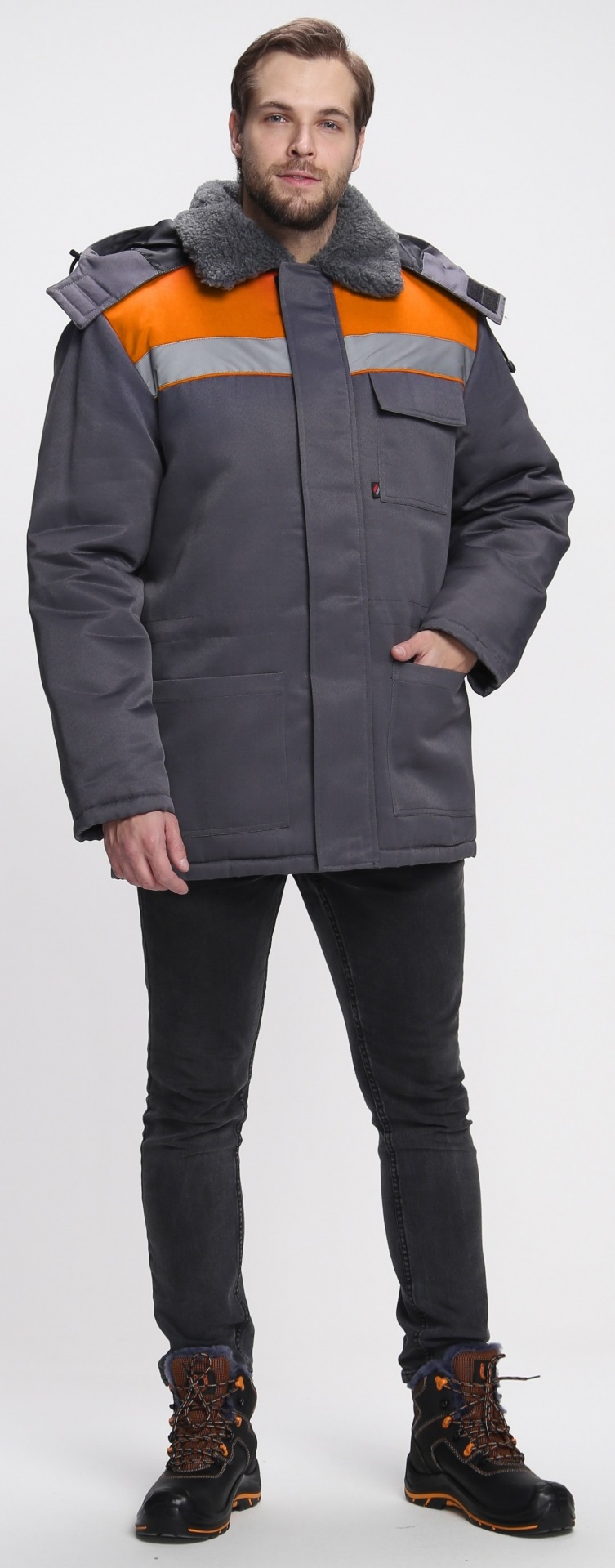 Куртка БРИГАДА NEW зимняя (т.серый/оранжевый)