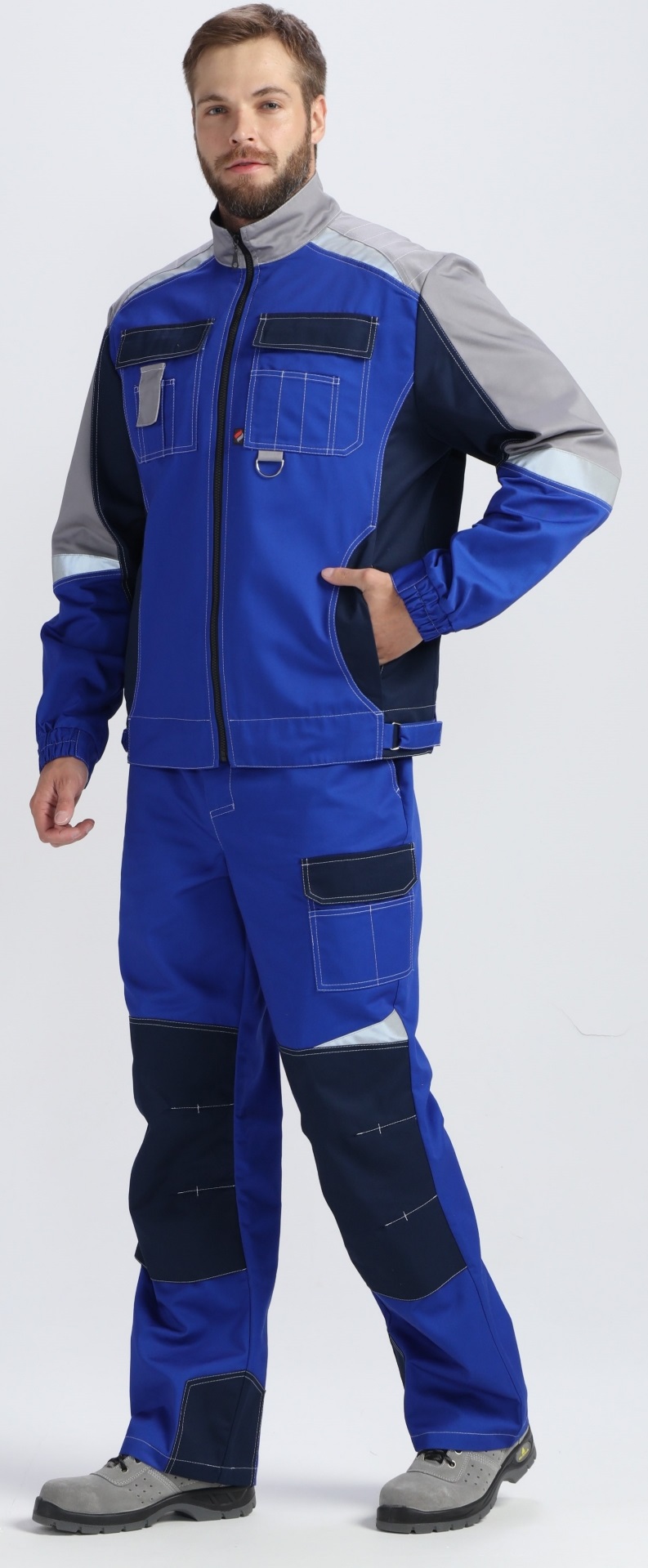 Костюм ВЕКТРОН-1 с БР (васильковый/т.синий/серый)