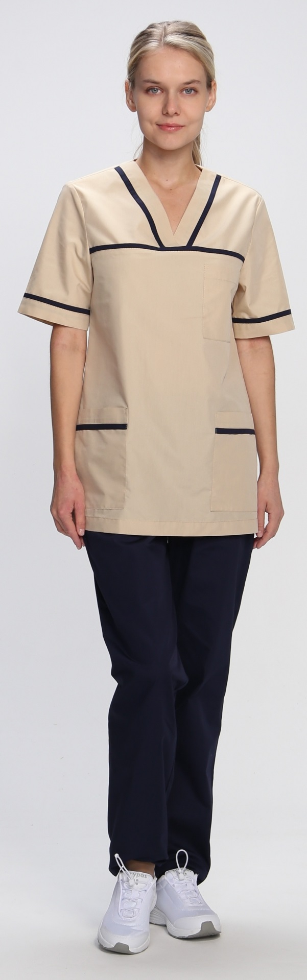 Костюм ИРИС женский с БР (бежевый/т.синий)