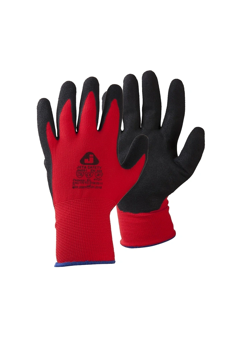Перчатки JETA SAFETY JN051 с нитриловым покрытием (красный/черный) ОТГРУЗКА КРАТНО 12 ПАР