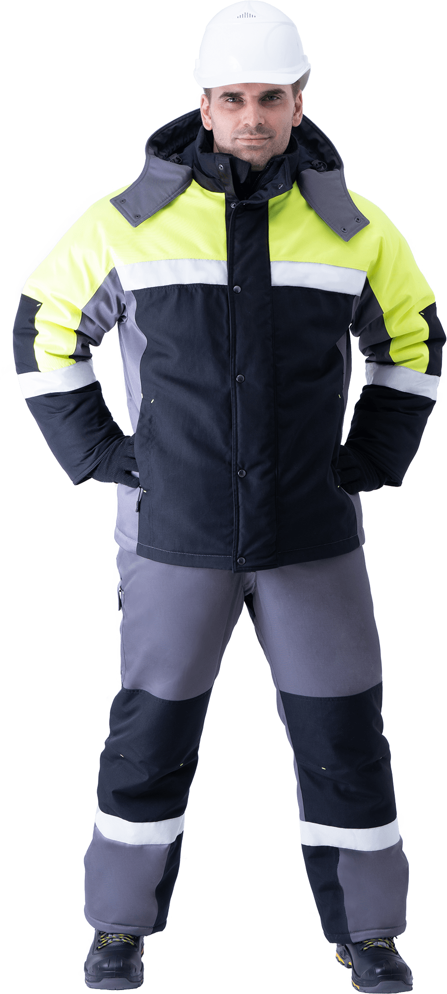 Костюм ЛОГЕР ПРОТЕКТ зимний с ПК (серый/черный/лимонный)