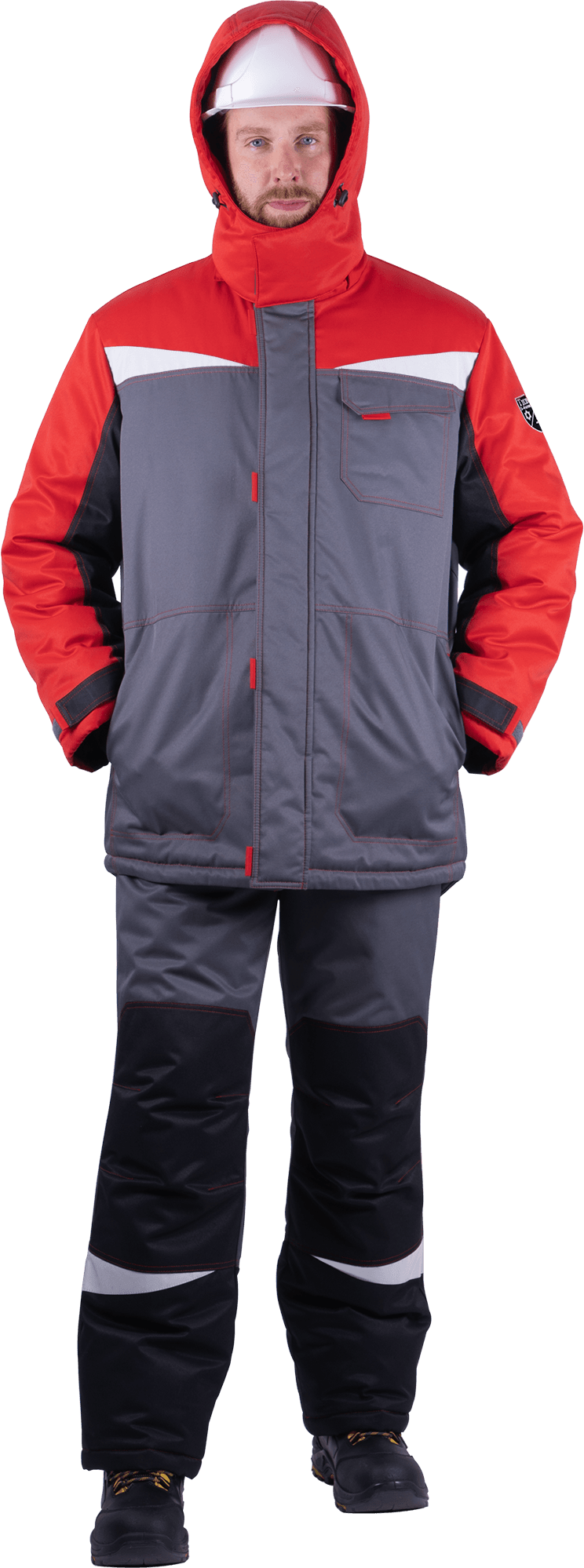 Костюм КМ-10 ЛЮКС зимний 3-4 класс c ПК (серый/красный)