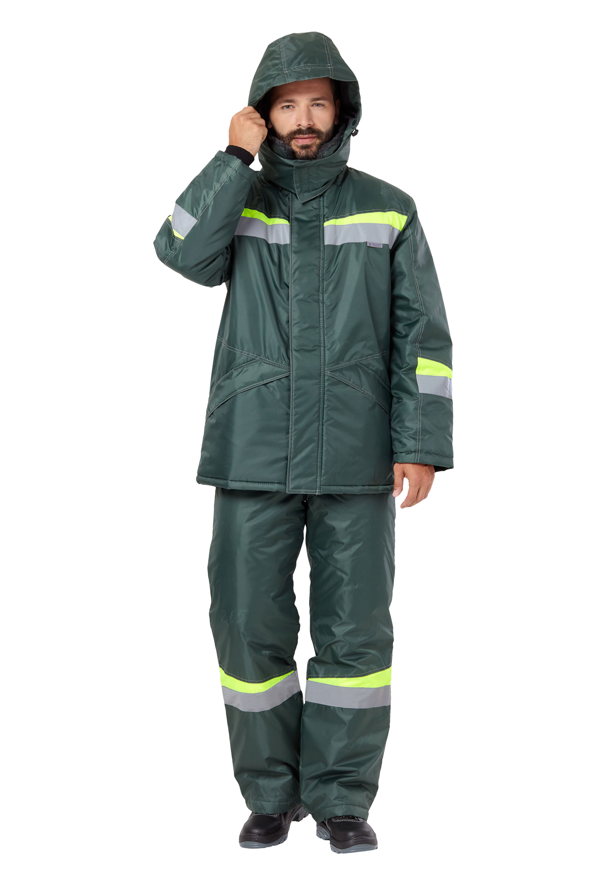 Костюм КОМФОРТ зимний с ПК (т.зеленый/неоновый)
