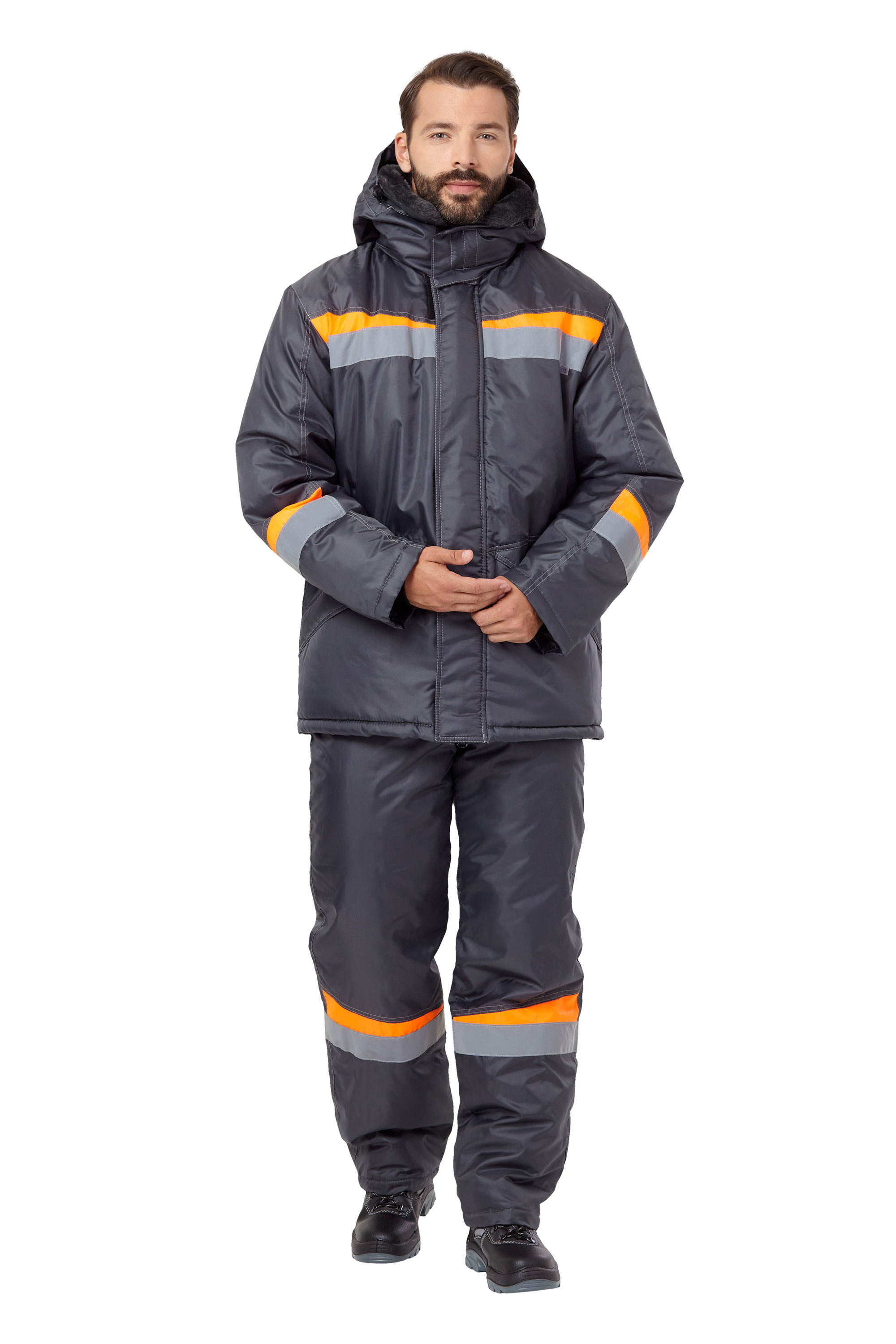 Костюм КОМФОРТ зимний с ПК (т.серый/оранжевый)