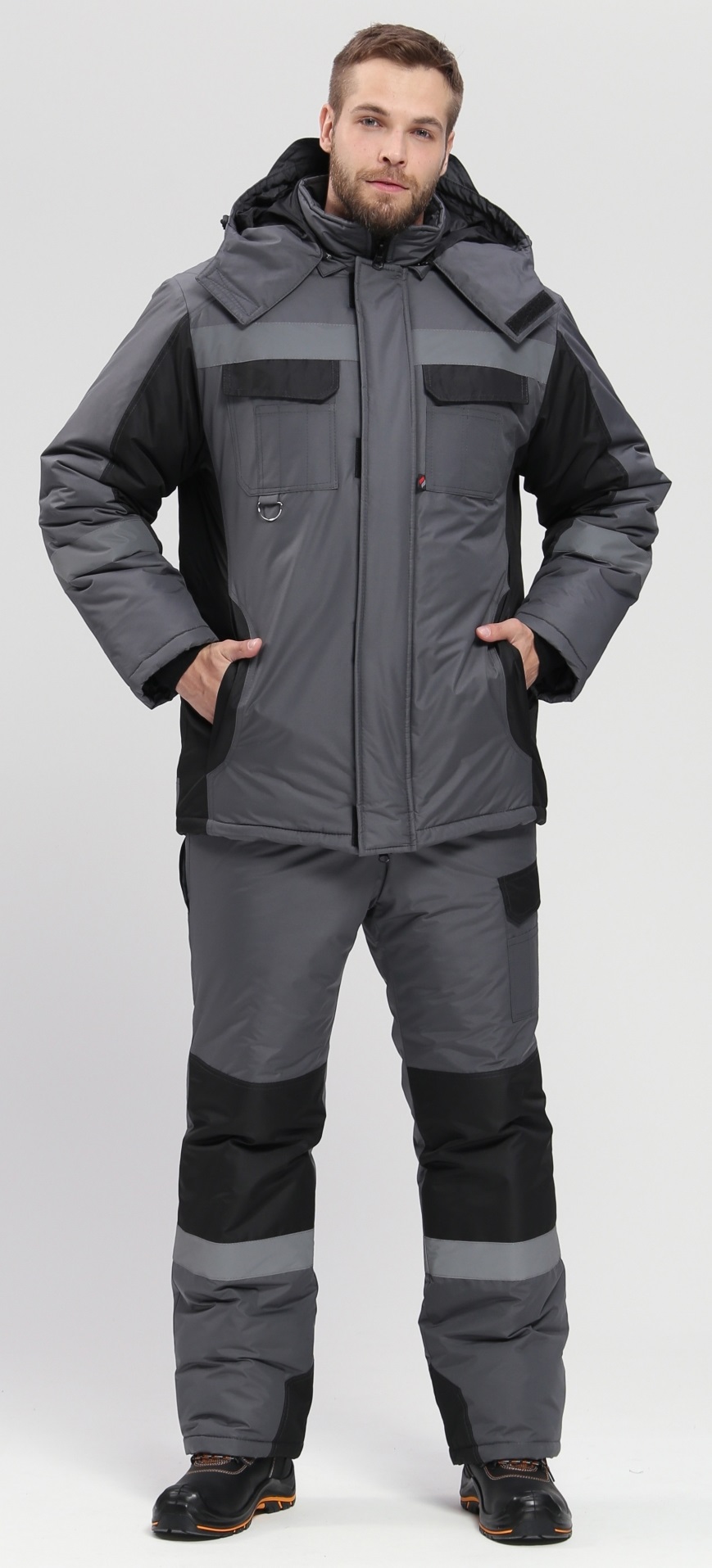Костюм ВЕКТРОН-2 СОП зимний с ПК (т.серый/черный)