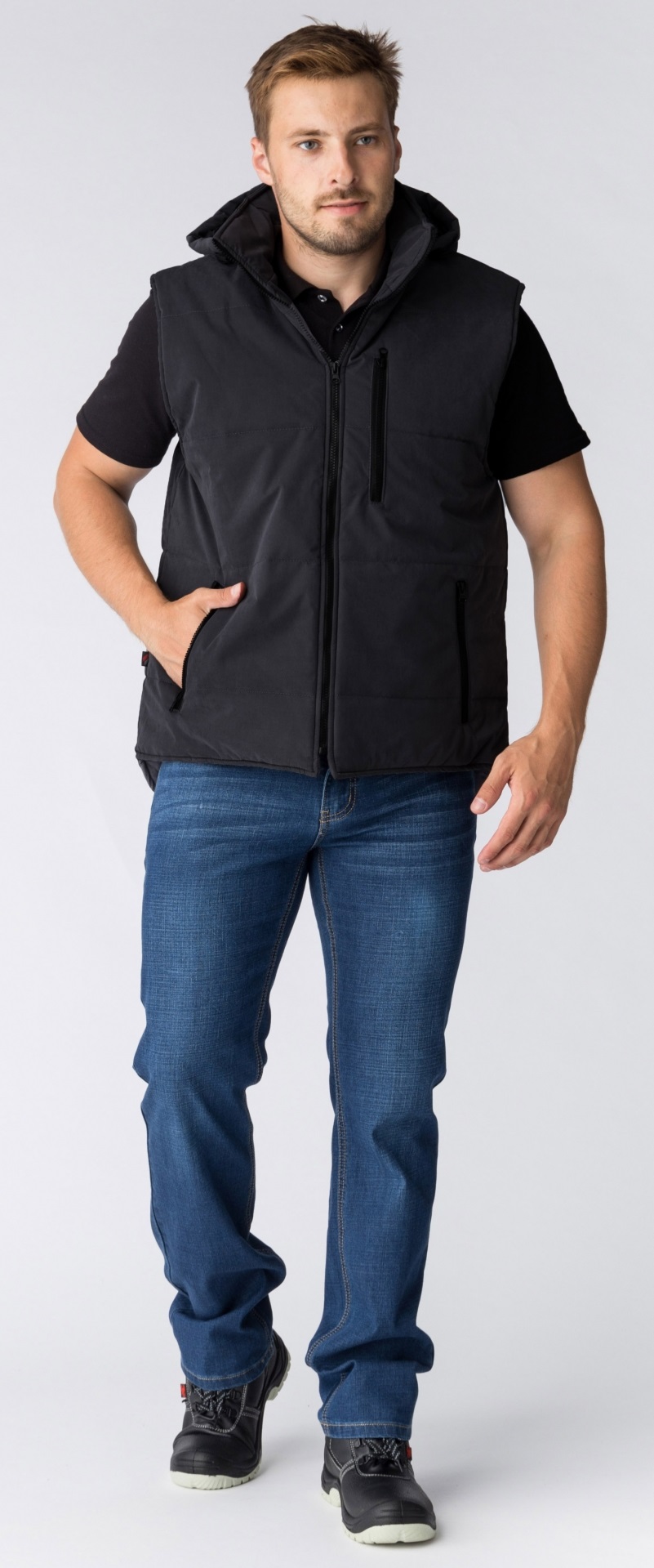 Жилет РЕСПЕКТ зимний с капюшоном (черный)