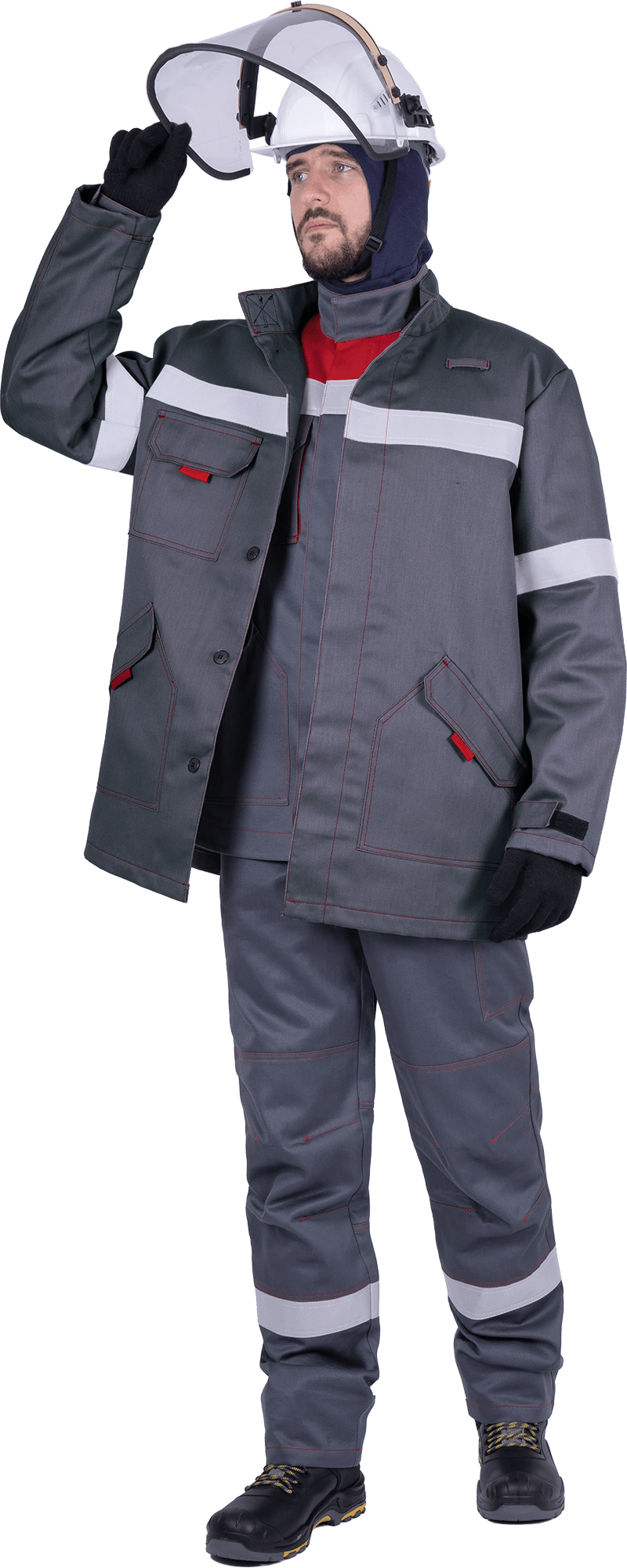 Куртка-накидка ЭЛЕКТРОСТОП ТЕРМО усиленная ЗЭТВ 11.8 (серый/красный)