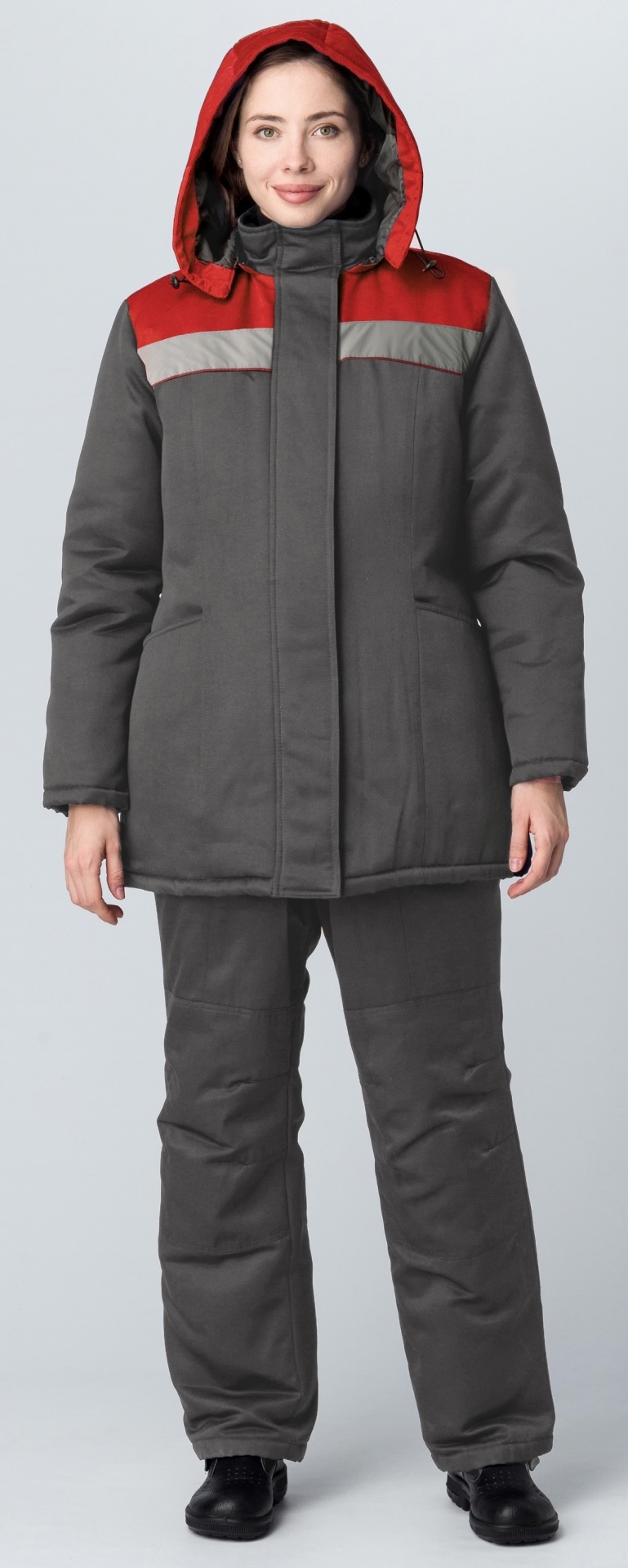 Куртка ВЬЮГА СОП зимняя женская (т.серый/красный)