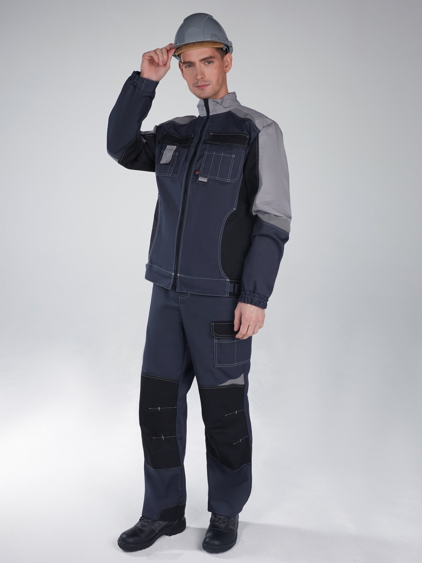 Костюм ВЕКТРОН-1 с БР (т.серый/св.серый/черный)