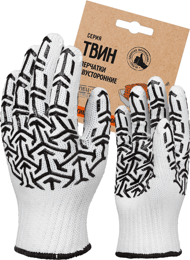 Перчатки СПЕЦ-SB СТРЕЛА с ПВХ трикотажные (белый/черный)
