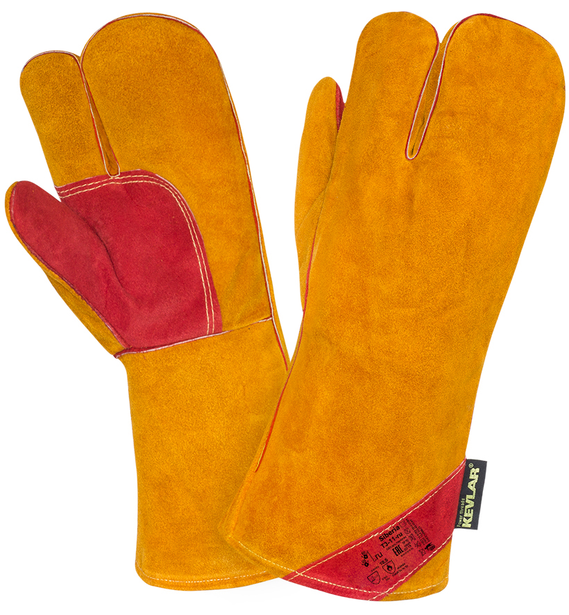 Краги SIBERIA Т3-11-ru спилковые зимние трехпалые