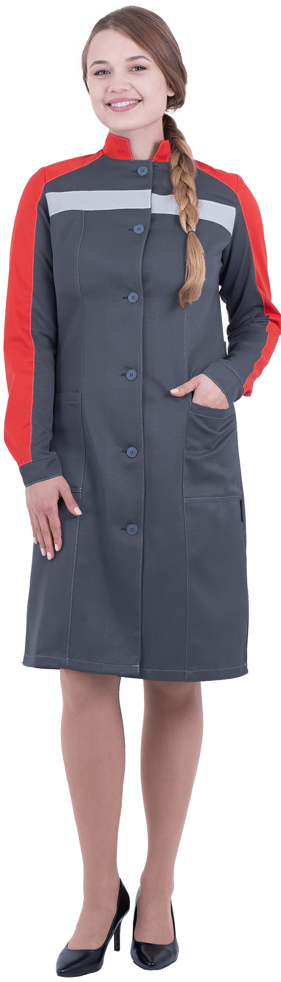 Халат РОУД женский (серый/красный)