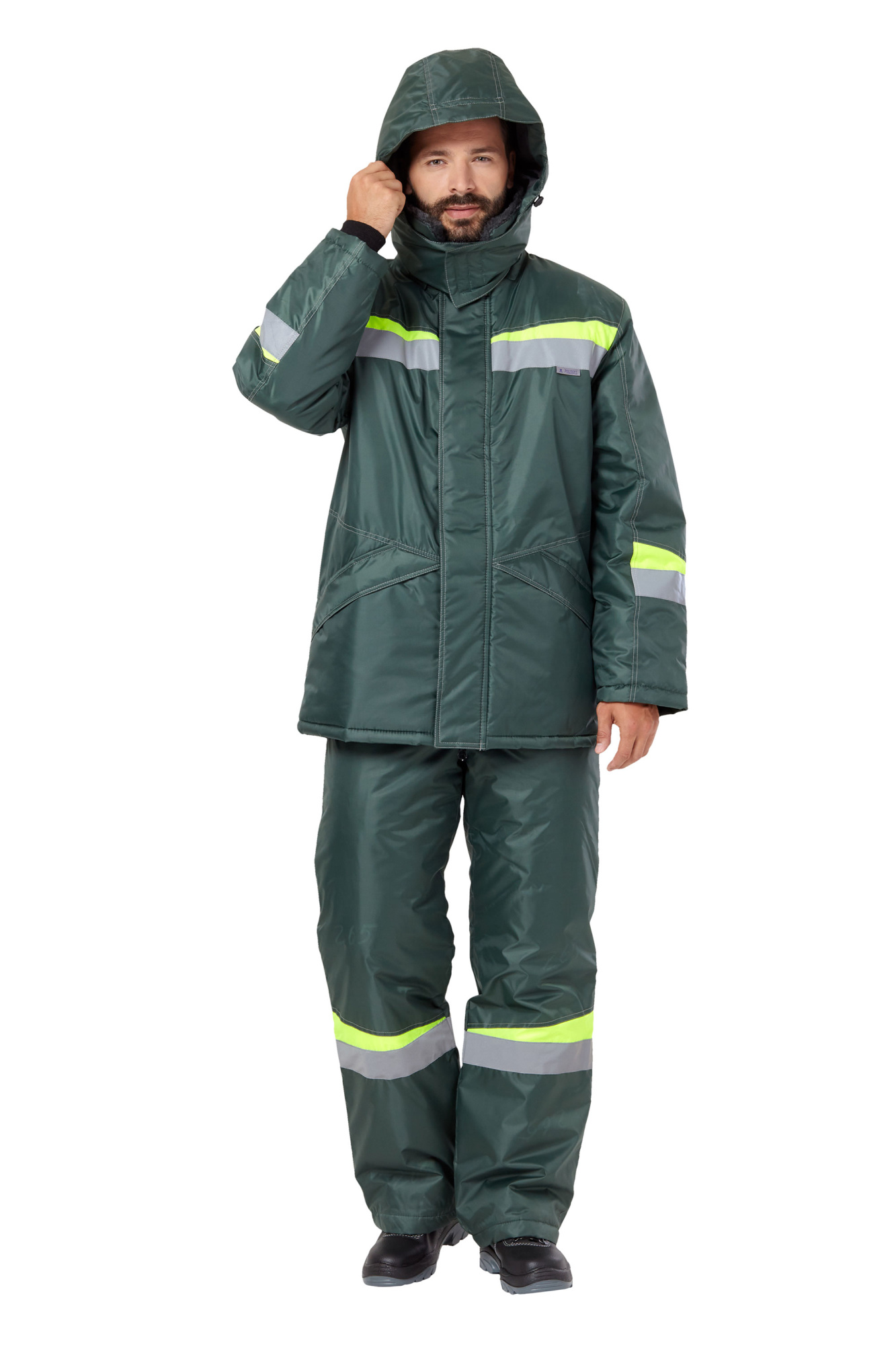 Костюм КОМФОРТ зимний с ПК (т.зеленый/неоновый)