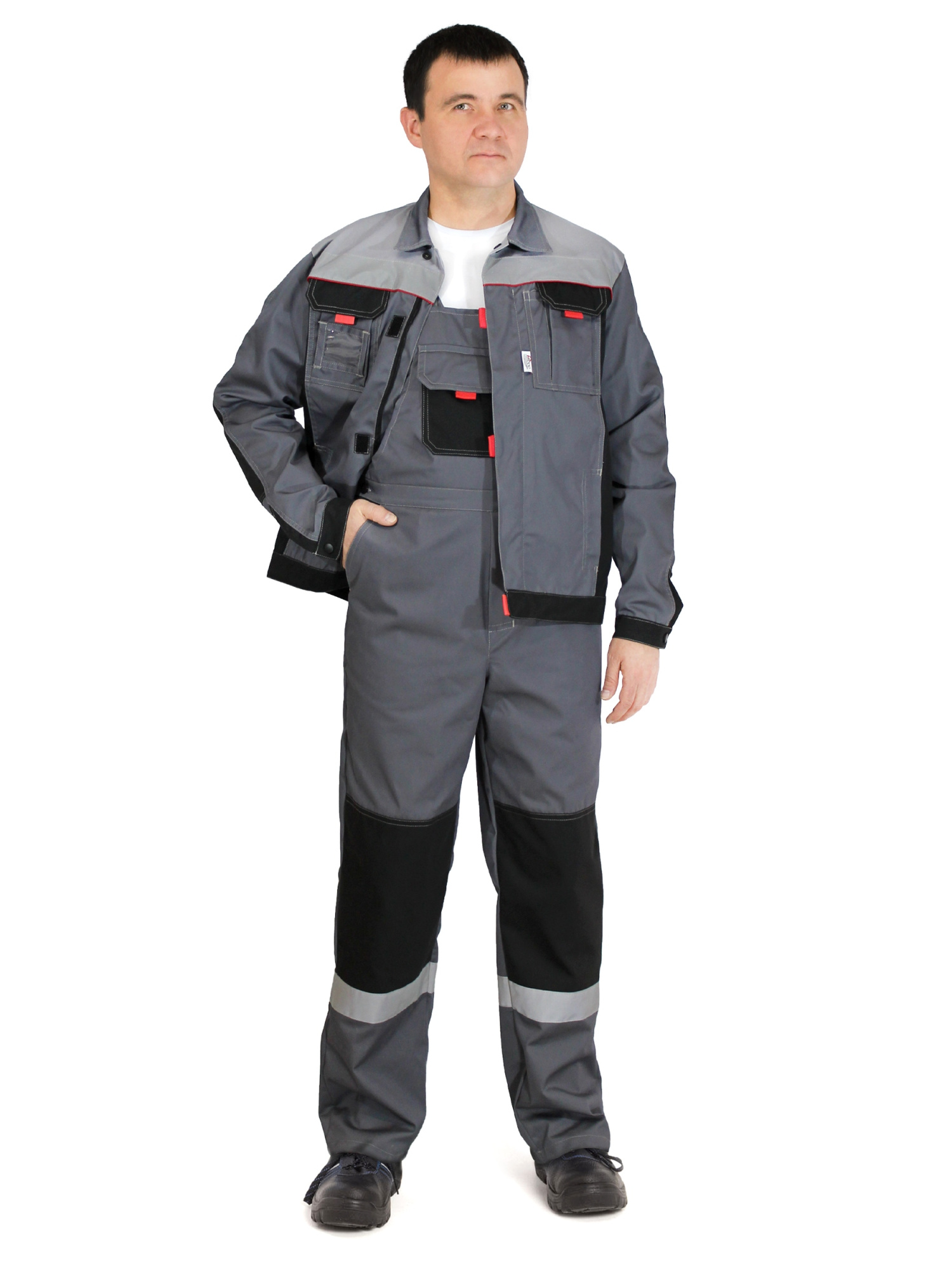 Костюм М с СОП с ПК (т. серый/чёрный/серый)