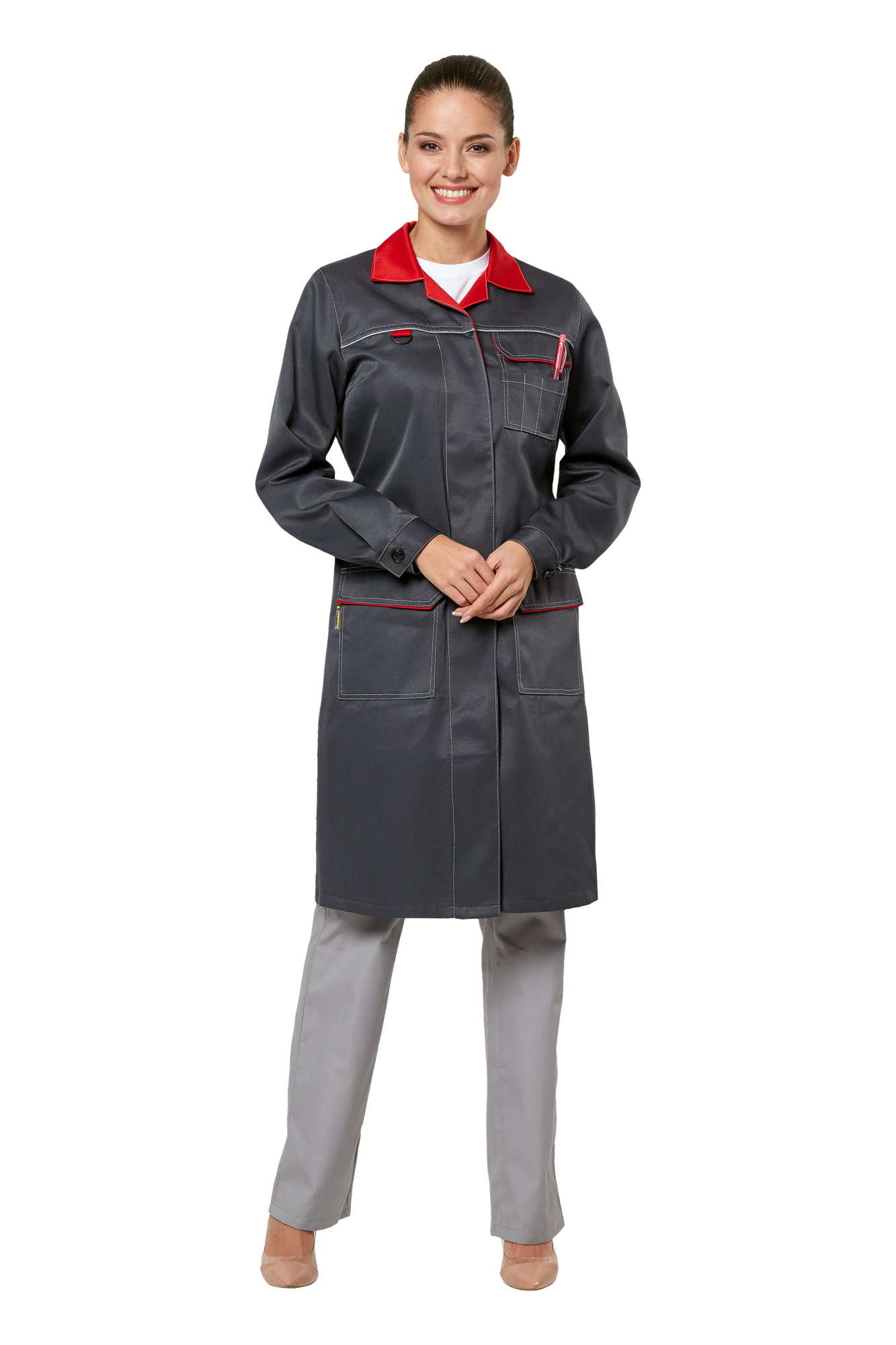 Халат СТРАЙК женский (т.серый/красный)