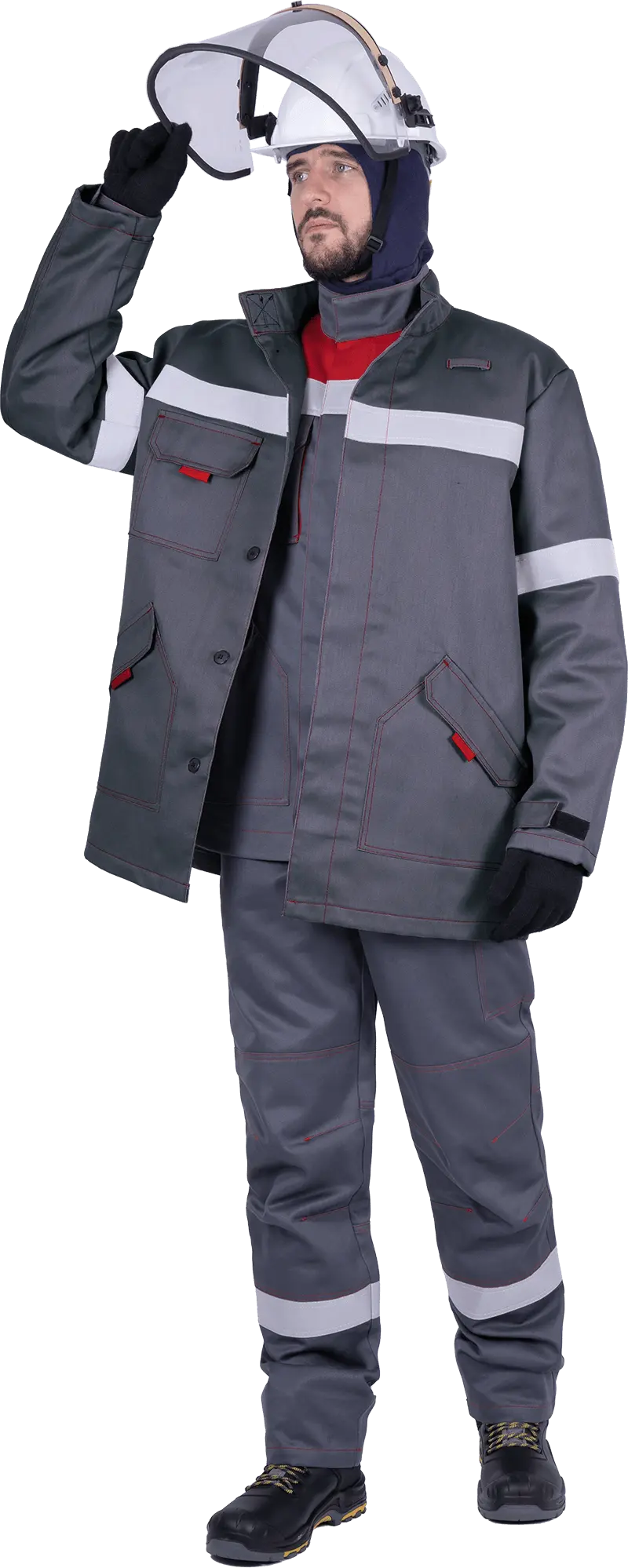 Куртка-накидка ЭЛЕКТРОСТОП ТЕРМО усиленная ЗЭТВ 11.8 (серый/красный)