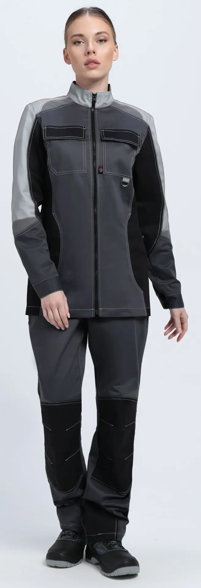 Костюм ВЕКТРОН-1 СОП У. женский с БР (т.серый/св.серый/черный)