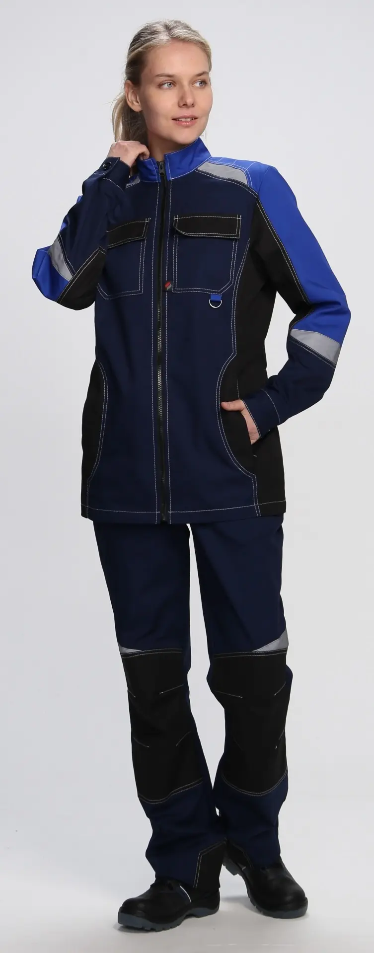 Костюм ВЕКТРОН-1 женский с БР (т.синий/васильковый/черный)