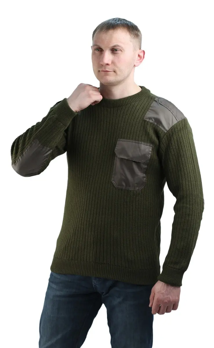 Джемпер форменный с накладками (оливковый)